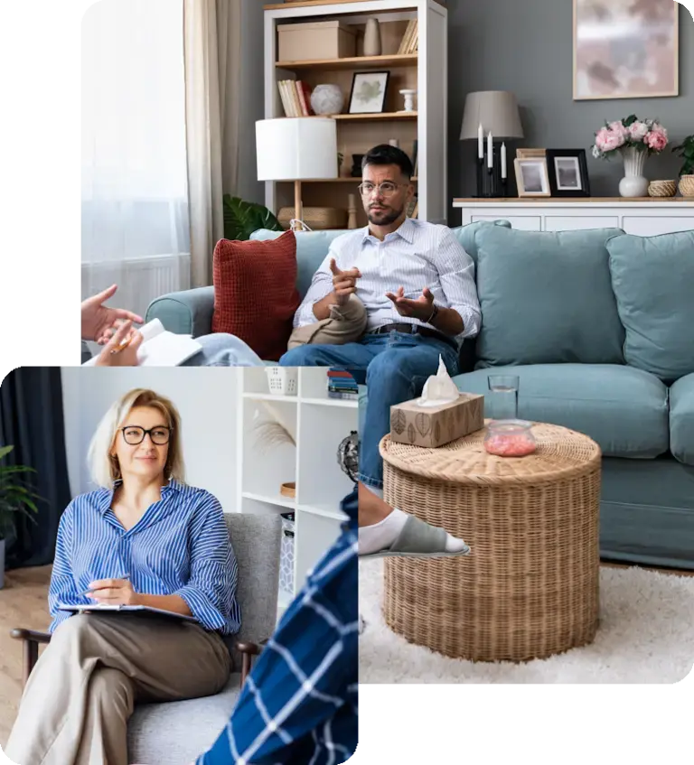 man listening to therapist discuss dual diagnosis treatment in West Virginia