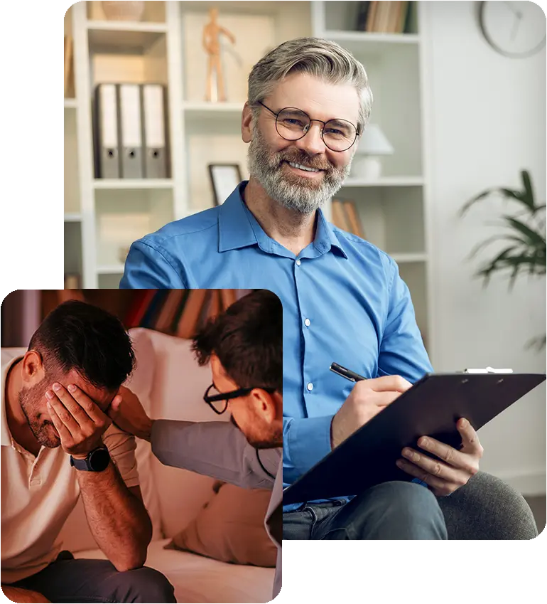 dual-diagnosis-treatment-west-virginia Man receiving dual diagnosis treatment for mental health and addiction in West Virginia